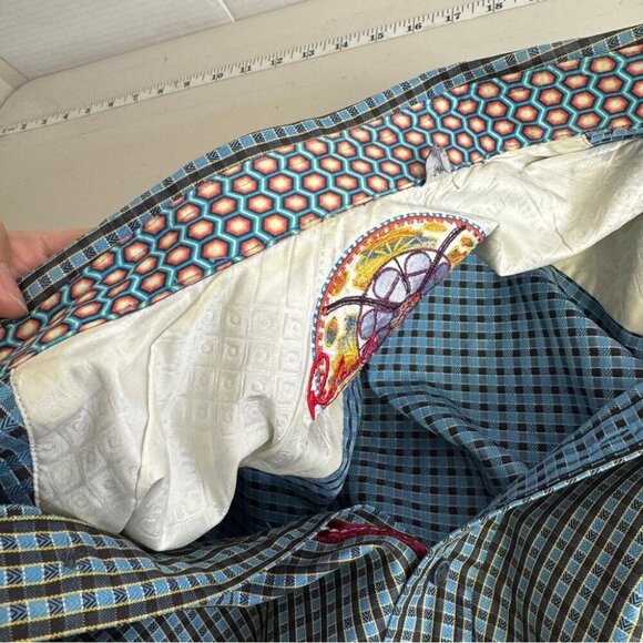 Robert Graham Button-Down Shirt Silk Trim Gingham Check Pattern Size S - Picture 5 of 15